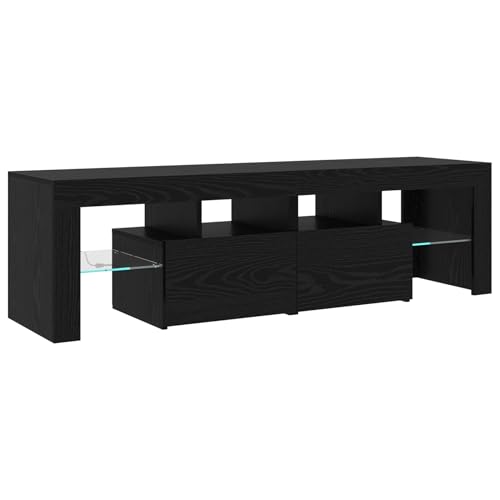 Vopese TV-Schränke 2 Stück mit LED-Leuchten in schwarzer Eiche aus Holzwerkstoff, TV-Ständer mit LED-Leuchten - Schwarze Eiche - 75x35x40 cm - aus Holzwerkstoff TV Cabinet Model3332503 von Vopese