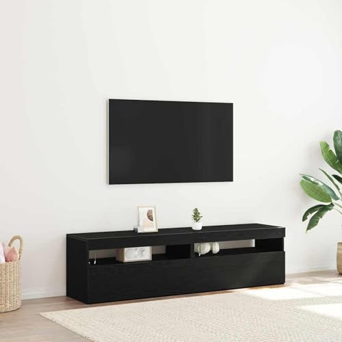 Vopese TV-Schränke mit LED-Lichtern 2 Stück Schwarz Eiche 75x35x40 cm Holzwerkstoff TV Cabinet Model862558 von Vopese