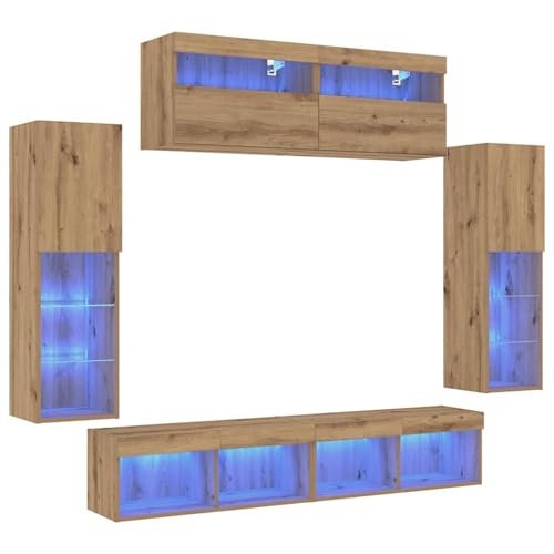 Vopese TV-Wandeinheiten mit LED-Lichtern 2 Stück Artisan Eiche 80x30x30 cm, TV-Wandeinheiten mit LED-Lichtern 2 Stück Artisan Eiche 60x30x40 cm TV Cabinet Model3334381 von Vopese