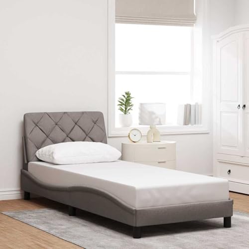 Vopese Taupe Bettgestell mit Kopfteil-Kissen | Polyester & Holz | 218x85x74,5cm | Schlafzimmer Deko Model3310563 von Vopese