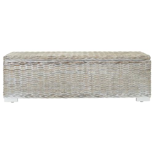 Vopese Truhe Weiß 110 cm Natur Kubu Rattan & Massivholz Mahagoni Kleiderschrank Model344881 von Vopese