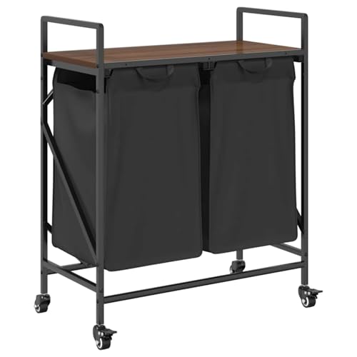 Vopese Wäschekorb 2 Fächer mit Rädern Braune Eiche Wäschekorb Model859099 von Vopese