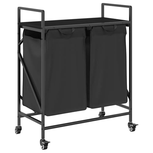 Vopese Wäschekorb 2 Fächer mit Rädern Schwarze Eiche Wäschekorb Model859095 von Vopese