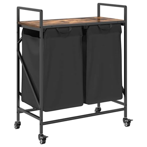 Vopese Wäschekorb 2 Fächer mit Rollen Räuchereiche Wäschekorb Model859097 von Vopese