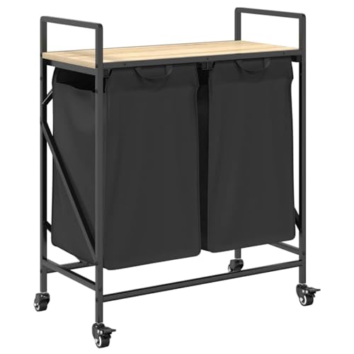 Vopese Wäschekorb 2 Fächer mit Rollen Sonoma Eiche Wäschekorb Model859096 von Vopese
