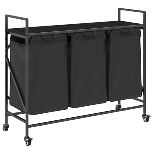 Vopese Wäschekorb 3 Fächer mit Rädern Schwarze Eiche Wäschekorb Model859090 von Vopese