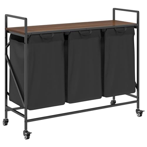 Vopese Wäschekorb 3 Fächer mit Rollen Braune Eiche Wäschekorb Model859094 von Vopese