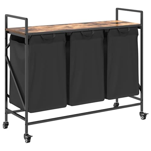Vopese Wäschekorb 3 Fächer mit Rollen Räuchereiche Wäschekorb Model859092 von Vopese