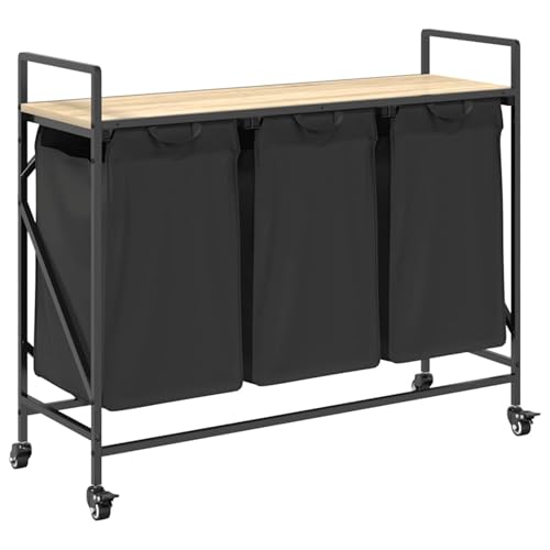 Vopese Wäschekorb 3 Fächer mit Rollen Sonoma Eiche Wäschekorb Model859091 von Vopese