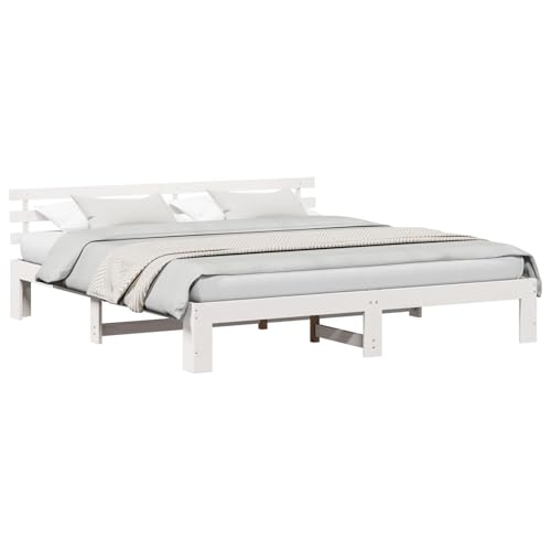 Vopese Weißes Bettgestell Weiß Massivholz 200 x 200 cm Massivholz Bettgestell Model872597 von Vopese