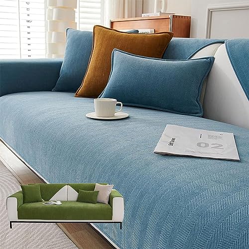 Funny Fuzzy Herringbone Chenille Fabric Furniture Protector Couch Cover, Herringbone Chenille Fabric Furniture Protector Couch Cover, Herringbone Sofa Cover (Greyish Blue,90*160 cm/35.4*63 In) von Vopetroy