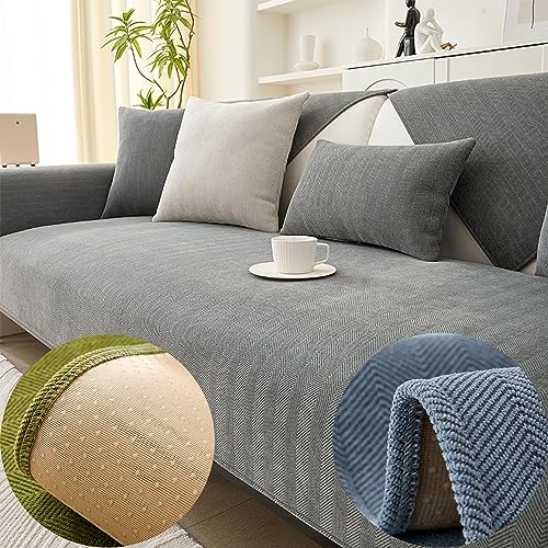 Funny Fuzzy Herringbone Chenille Fabric Furniture Protector Couch Cover, Herringbone Chenille Fabric Furniture Protector Sofa Cover, Herringbone Chenille Sofa Cove (Grey,90*180 cm/35.4*70.9 In) von Vopetroy