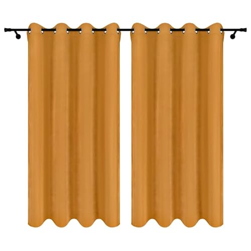 Voppi 2er Set Deko Vorhänge Velours 140 x 240 cm dick blickdicht einfarbig gelb Fenstervorhänge Senfvorhänge für Zuhause - 2er Set von Voppi sunshine at home