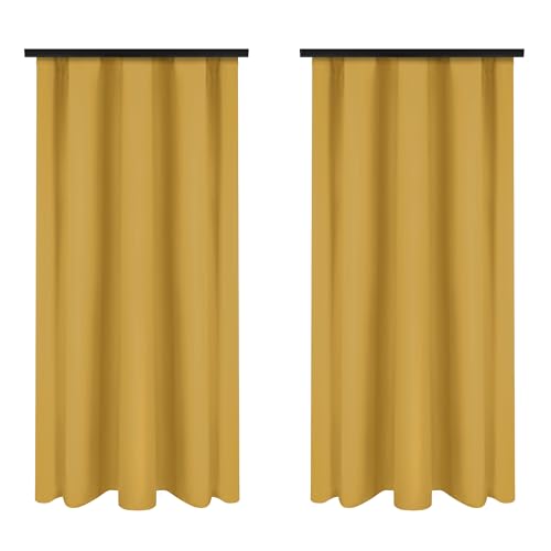 Voppi 2er Set Deko Vorhänge auf Kräuselband 140 x 250 cm gelb Fenstervorhänge goldgelb 180 g/qm schöne elegante Vorhänge halbverdunkelnd 2er Set von Voppi sunshine at home