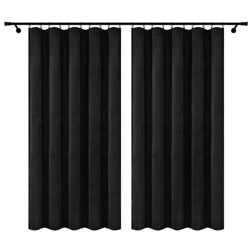 Voppi 2er Set schwarz dicke Velours Vorhänge 220 g/m2 Vorhang Kräuselband 140 x 260 cm elegant halbverdunkelnd einfarbig schwarz Fenstervorhänge von Voppi sunshine at home
