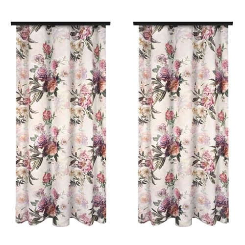 Voppi Deko Vorhänge Fenstervorhang für Wohnzimmer Schlafzimmer 140x250cm halbverdunkelnde Vorhänge auf Kräuselband Ziervorhänge mit bunten Blumen Pfingstrose und grünen Blättern - 2er Set von Voppi sunshine at home