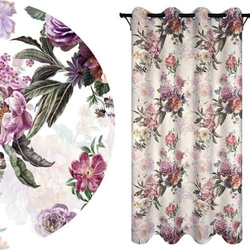 Voppi Deko-Vorhang Ringe Ösen 140 x 250 cm schöner eleganter cremefarbener Vorhang große Blumen Pfingstrose mit rosa Fenstervorhang für Wohnzimmer Wohnzimmer von Voppi sunshine at home