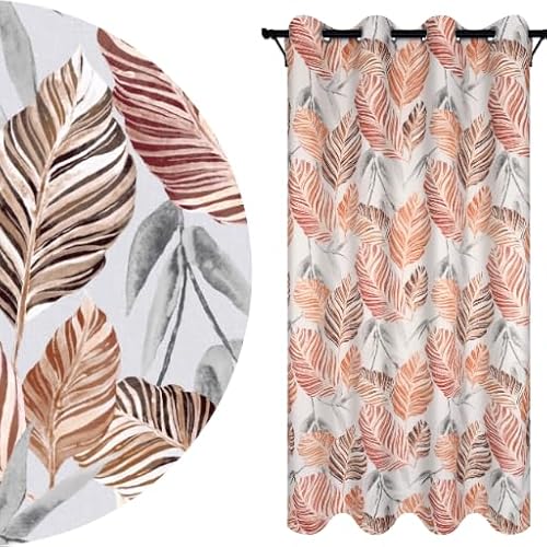 Voppi Deko-Vorhang mit Herbstmuster 140x240 cm orange und graue Blätter auf hellem Hintergrund Vorhang mit Ösen, fertig zur Montage dekorative Fenstervorhänge für Zuhause von Voppi sunshine at home