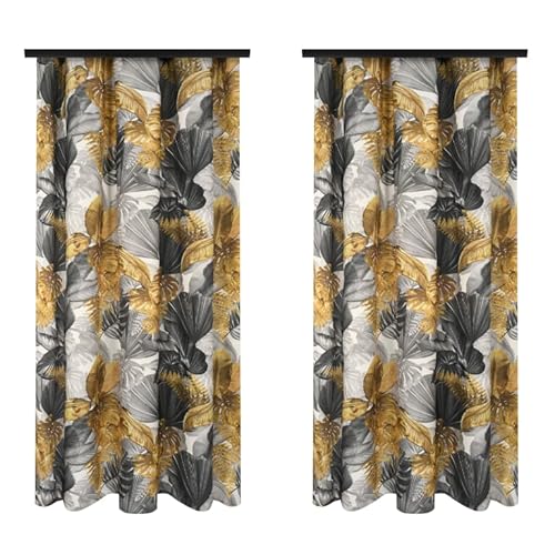 Voppi Dekorative Vorhänge Mit Exotischen Blättern - 140 x 250 cm, Grau, Halbverdunkelnd, Auf Kräuselband - Ideal für Wohnzimmer, Schlafzimmer, Esszimmer - 2er Set von Voppi sunshine at home