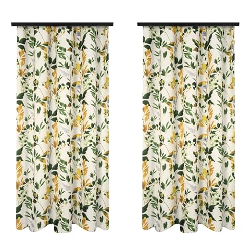 Voppi Dekovorhänge mit Kräuselband 140 x 240 cm lange Fenstervorhänge hell in goldenen und grünen Blättern Blüten - 2er Set halbverdunkelnde Vorhänge für Zuhause von Voppi sunshine at home