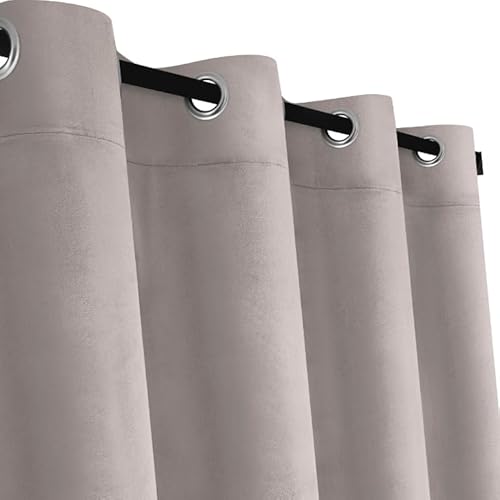Voppi Dekovorhang Velours 140x240 cm dick grau Fenstervorhang mit Durchgängen einfarbig blickdicht Balkon Fenstervorhang Terrassenvorbau Interieur von Voppi sunshine at home