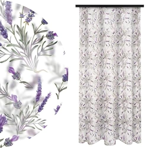 Voppi Dekovorhang mit Band 140x240 cm halbverdunkelnd Blickdicht Vorhang mit Lavendel Muster lila Blumen und grüne Blätter schöner eleganter Vorhang für Esszimmer Schlafzimmer Wohnzimmer von Voppi sunshine at home