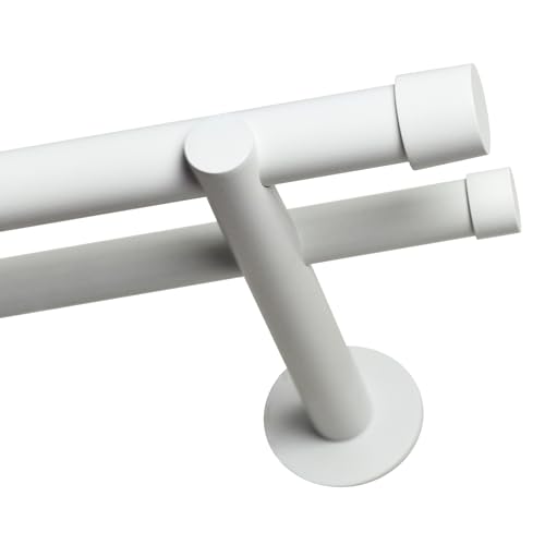 Voppi Doppel Gardinenstange weiß 120cm 19mm kurz Stahl auf Träger mit Abschluss für alle Räume Büro Wohnzimmer Esszimmer Zimmer von Voppi sunshine at home