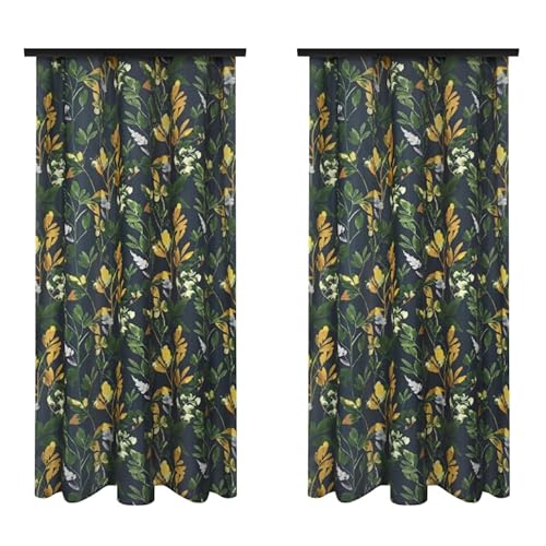 Voppi Dunkle Dekovorhänge für Wohnzimmer Schlafzimmer 140x240cm Fenstervorhänge mit Pflanzenmuster gold und grün Blätter - 2er Set halbverdunkelnde Vorhänge von Voppi sunshine at home