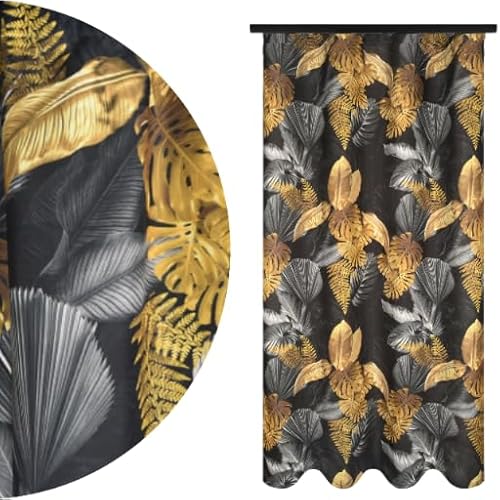 Voppi Fenstervorhang am Band 140x240 cm exotisches Pflanzenmuster schwarz Vorhang in grau und Gold Blätter Stärke 180 g/m2 schöner eleganter Vorhang von Voppi sunshine at home