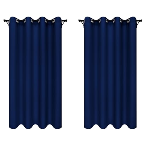 Voppi Flächenvorhang Uni 140 x 260 cm dunkelblau Ösenvorhänge eleganter moderner Dekovorhang Balkon Terrassenfenster 2er Set von Voppi sunshine at home