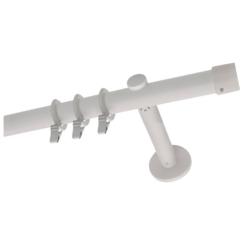 Voppi Gardinenstange Einzeln Loft weiß 120cm kurzes Set mit Frösch/Rundschlösser mit Träger minimalistisch von Voppi sunshine at home