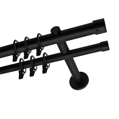 Voppi Gardinenstange Loft 320 cm 19mm mit Rollen Stahl doppelt minimalistisch mit Träger langlebig elegant mit Endkappen von Voppi sunshine at home