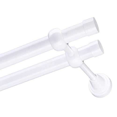 Voppi Gardinenstange weiß doppelt 200 cm Stahl mit Endkappen mit Träger Durchmesser 19mm Stahl robust modisch elegant von Voppi sunshine at home