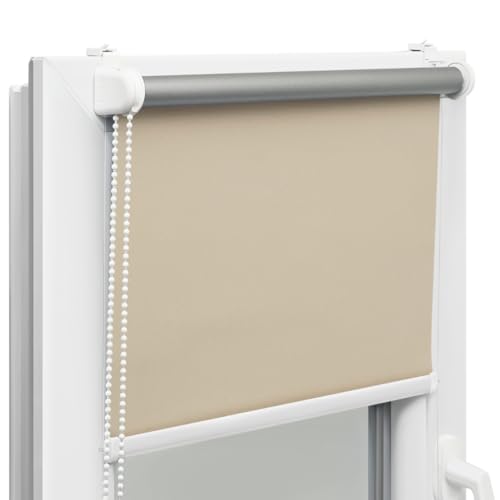 Voppi Innenrollo Thermo Verdunkelungsrollo ecru 68x150 Klassisches Rollo einfache uninvasive Fenstermontage mit Kettenspanner Schnurführung von Voppi sunshine at home