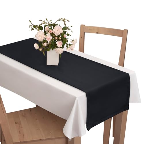 Voppi Kurze Tischläufer Tischdecke schwarz 110cm elegant für Hotel Haus schwarz von Voppi sunshine at home