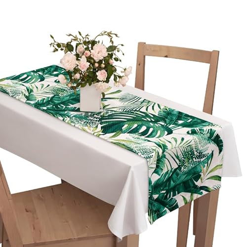 Voppi Lange Tischläufer gemustert Dekor grün Blätter 200cm Tischdecke hell exotisch für Haus Hotel Restaurant von Voppi sunshine at home