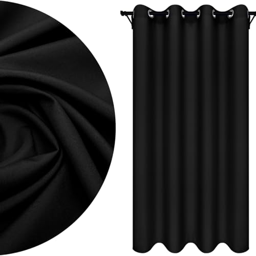 Voppi Ösenvorhang 140 x 230 cm schwarzer Vorhang für Wohnzimmer Polyester-Vorhang tiefschwarz halbverdunkelnd Innenvorhang Vorhänge für Terrasse Balkon Fenster von Voppi sunshine at home