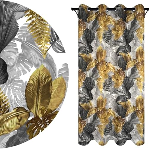 Voppi Ösenvorhang 140 x 240 cm Wohnzimmervorhänge Polyestervorhang Stärke 180 g/m2 grau in großen goldenen grauen Blättern Universal Fenstervorhang Fenstervorhang von Voppi sunshine at home