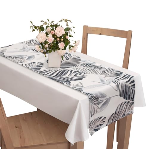 Voppi Tischdecke Muster Blätter dunkelblau grau Dekor 130cm Tischläufer für Wohnzimmer Küche Esszimmer Hotel Restaurant elegant modern von Voppi sunshine at home