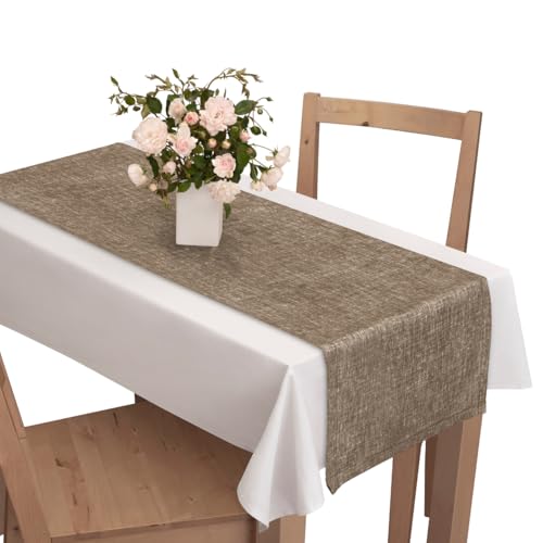 Voppi Tischläufer Leinen Muster dunkel beige 40 x 110 cm Deko Tischdecke Rustikal für Esstisch Küche Wohnzimmer von Voppi sunshine at home