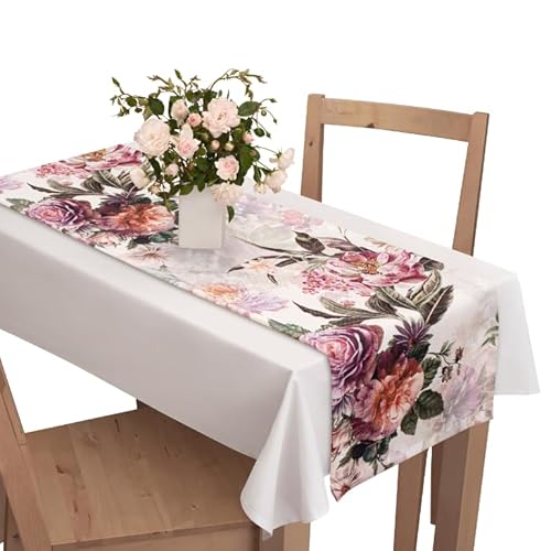 Voppi Tischläufer kurz 40x110 rosa Blumen Muster Pfingstrose grün Blätter Blumenmotiv von Voppi sunshine at home