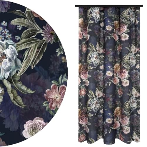 Voppi Vorhang auf Band 140x240 cm schöner eleganter Universalvorhang mit großen rosa bunten Blumen dunkel dekorativer Vorhang für Wohnzimmer Wohnzimmer Schlafzimmer von Voppi sunshine at home