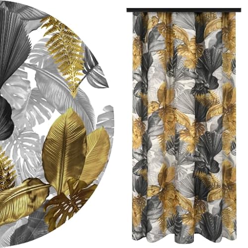 Voppi Vorhang mit Band 140 x 260 cm halbdunkler Tunnelvorhang Froschvorhang, Sicherheitsnadeln elegant Dekor in grau und Gold Blätter exotisches Muster Voppi Vorhang mit Band 140 x 260 cm halbdunkler Tunnelvorhang Froschvorhang, Sicherheitsnadeln elegant Dekor in grau und Gold Blätter exotisches Muster von Voppi sunshine at home