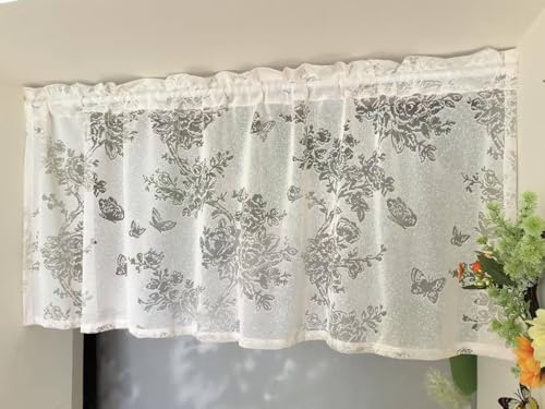 Vordersack Jacquard Scheibengardine mit Schmetterlings-Blumenmuster Landhausstil Kurzstore Stickerei halbtransparent Bistrogardine mit Stangendurchzug 1 Stück Sand HxB 40x90cm Vordersack Jacquard Scheibengardine mit Schmetterlings-Blumenmuster Landhausstil Kurzstore Stickerei halbtransparent Bistrogardine mit Stangendurchzug 1 Stück Sand HxB 40x90cm von Vordesack