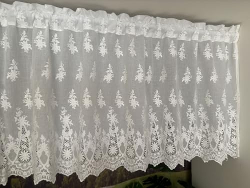 Vordesack Baumwolle Stickerei Scheibengardine mit Lochstickerei Blumen Muster Landhausstil halbtransparente Bistrogardine mit Stangendurchzug 1 Stück Weiß HxB 80x200cm von Vordesack