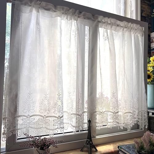 Vordesack Garn Scheibengardine Weiße Stickerei Halbvorhang für Balkon, Trennwand, Fensterbank Kurzstore aus feinem Polyester-Leinen-Mix 1 Stück HxB 70x70cm Vordesack Garn Scheibengardine Weiße Stickerei Halbvorhang für Balkon, Trennwand, Fensterbank Kurzstore aus feinem Polyester-Leinen-Mix 1 Stück HxB 70x70cm von Vordesack