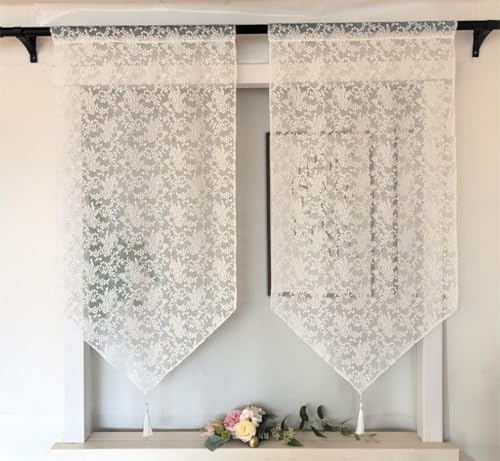 Vordesack Jacquard Panneaux mit Quaste Scheibengardine Kurzstore mit Stickerei Blumenmotiv Bistrogardinen mit Tunnelzug 2 Stück HxB 100x80cm Blumen von Vordesack