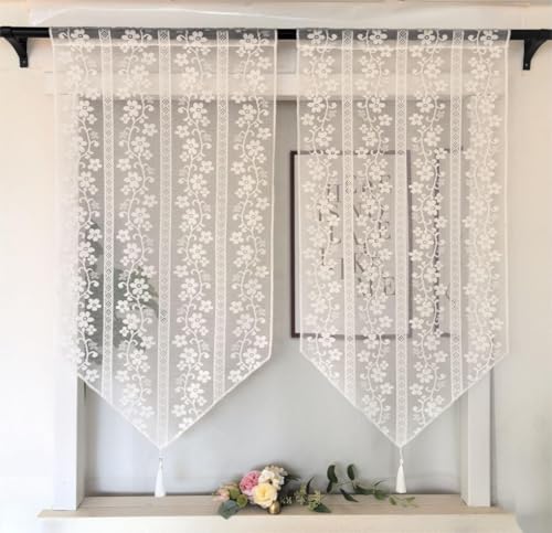 Vordesack Jacquard Panneaux mit Quaste Scheibengardine Kurzstore mit Stickerei Floralmotiv Bistrogardinen mit Tunnelzug 2 Stück HxB 120x80cm Floral von Vordesack
