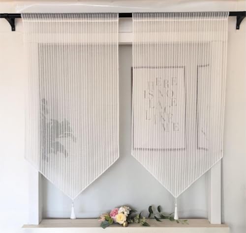 Vordesack Jacquard Panneaux mit Quaste Scheibengardine Kurzstore mit Stickerei Streifenmotiv Bistrogardinen mit Tunnelzug 2 Stück HxB 150x60cm Streifen von Vordesack