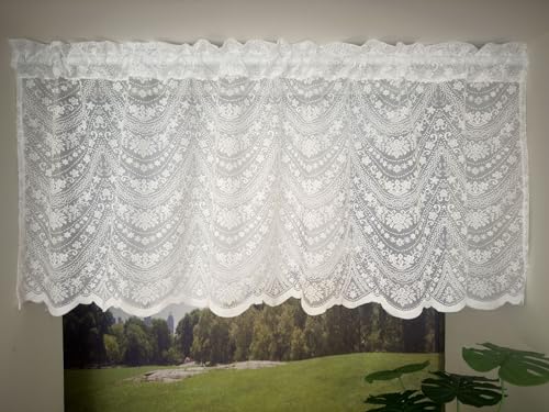 Vordesack Jacquard Scheibengardine mit Blumen Muster Landhausstil Stickerei Bistrogardine mit Stangendurchzug 1 Stück Weiß HxB 80x100cm von Vordesack